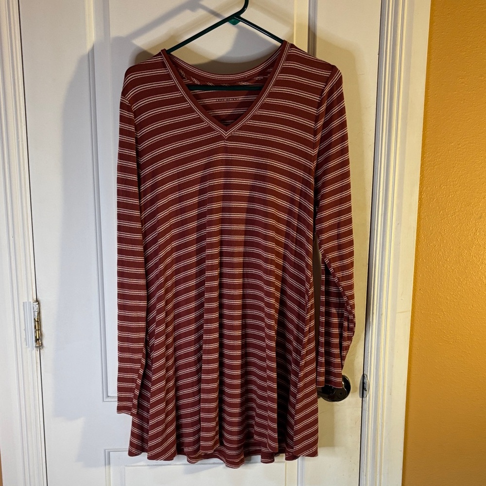 Lane Bryant Maroon and White Striped Top
